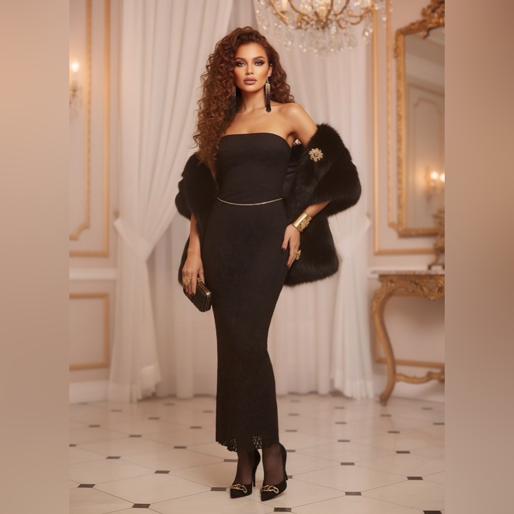 🖤 ZARA Black Strapless Lace Maxi Dress – Elegant, Slimming & Timeless 🖤